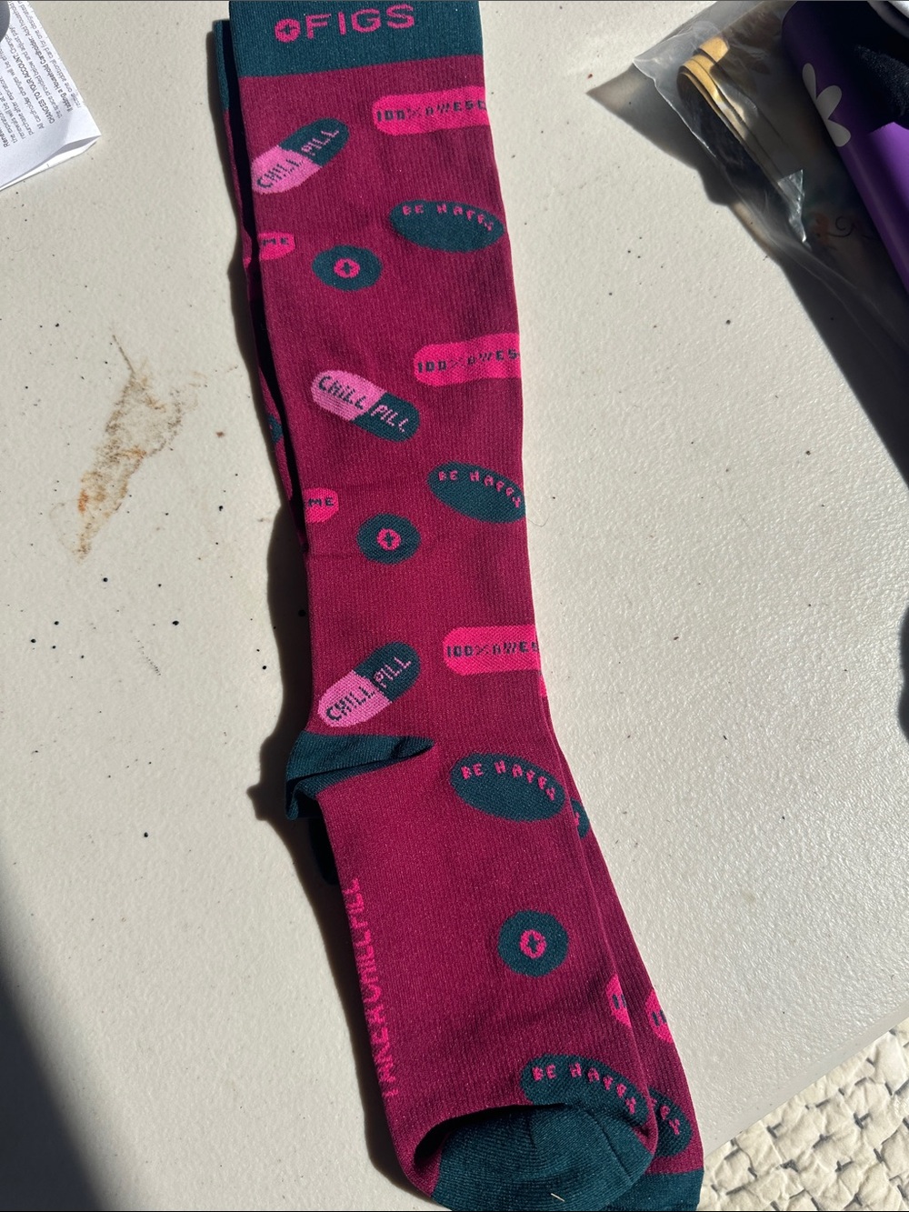 Figs Magenta & Teal 'Chill Pill' Crew Socks